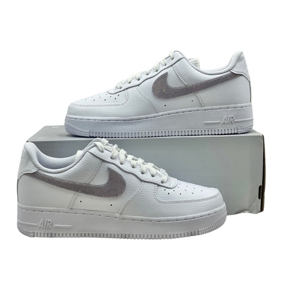 Nike White and Pink Metallic Air Force Ones Size 6.5